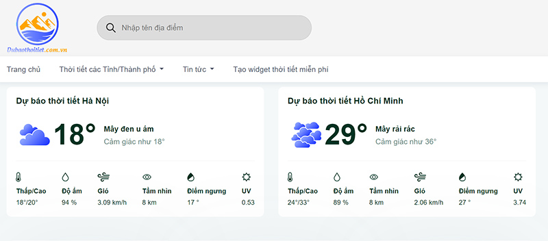 Truy cập vào website dubaothoitiet.app