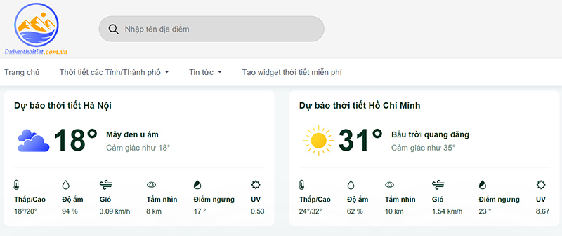 Truy cập vào website dubaothoitiet.app